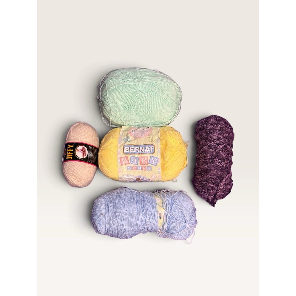 Mixed Yarn Lot Bernat Baby Sport Jiffy Acrylic Craft Bundle 5 Skeins 2 Lbs